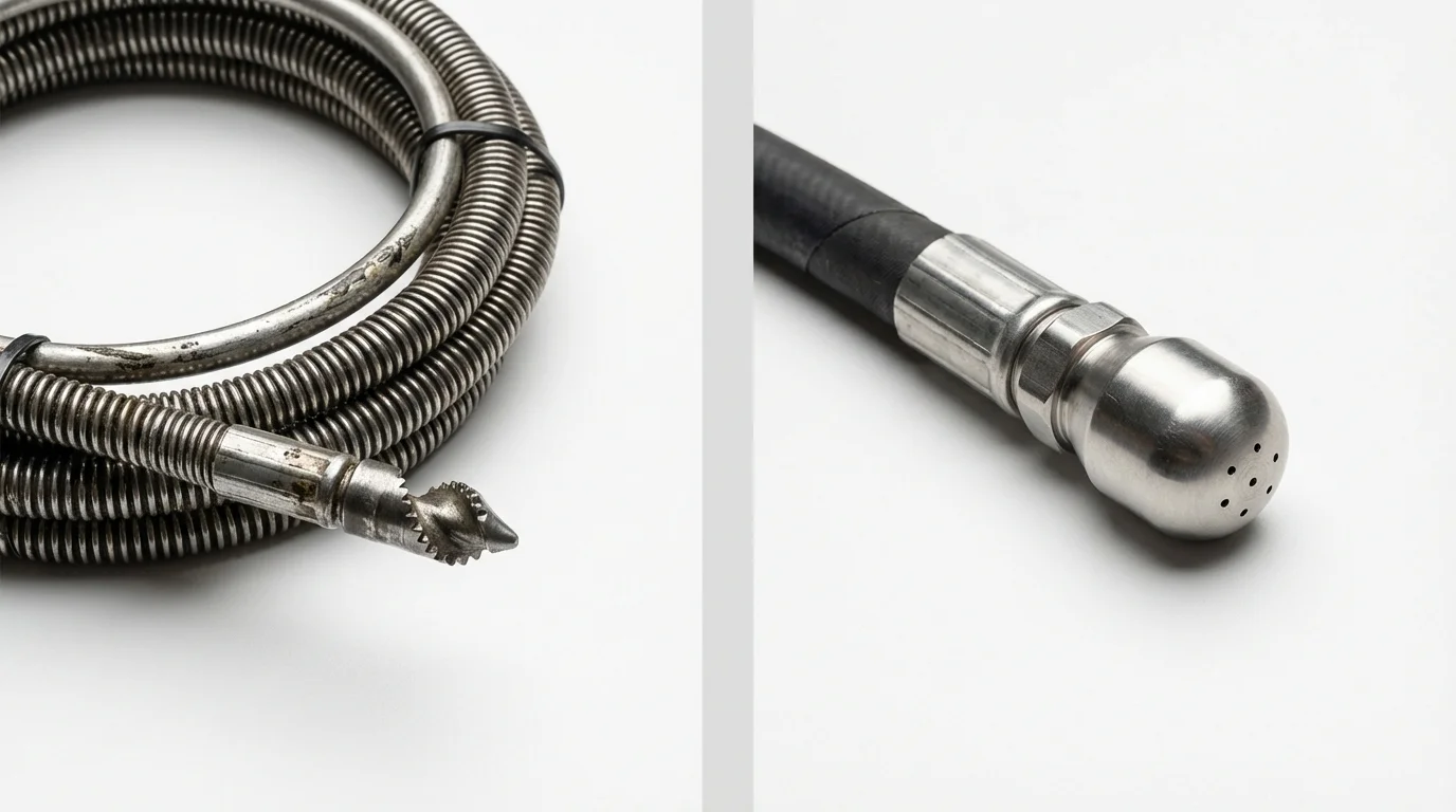 Drain snake cable and hydro jetting nozzle used for drain cleaning in Everett, WA
