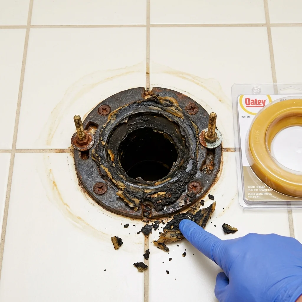 Failed wax ring showing water seepage at the base of a toilet in a Everett, WA home