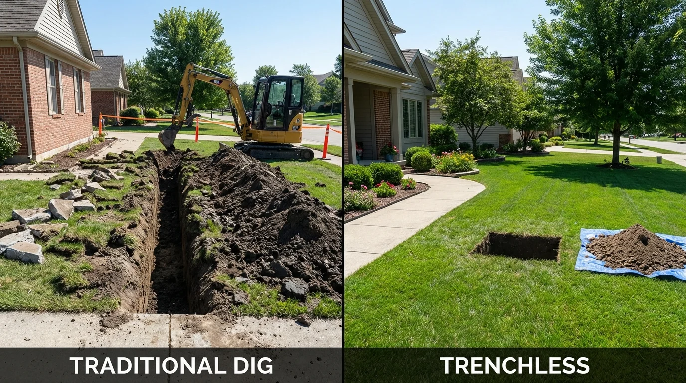 Trenchless sewer repair with minimal yard damage versus traditional excavation in Everett, WA